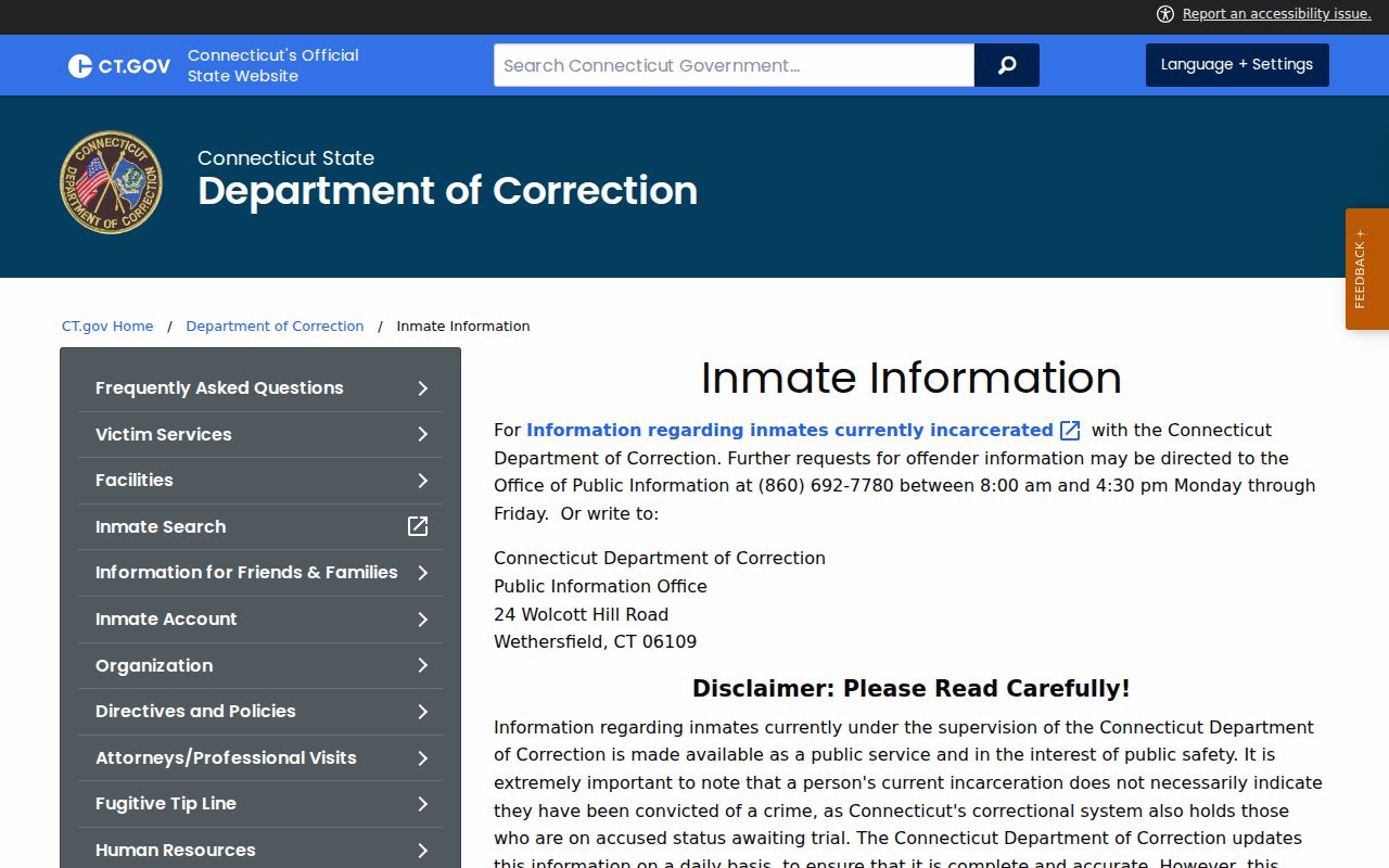 Bridgeport arrest lookup Connecticut DOC inmate information