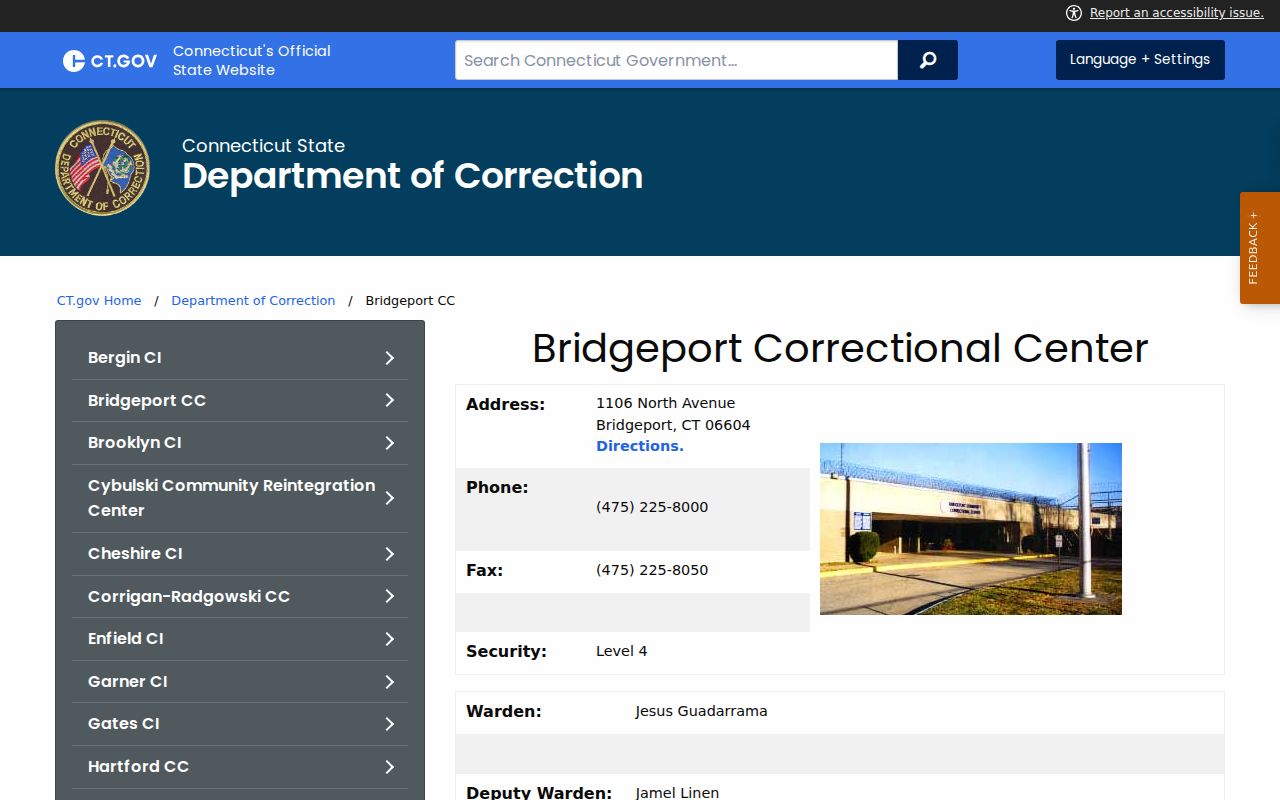 Bridgeport Correctional Center official facility information