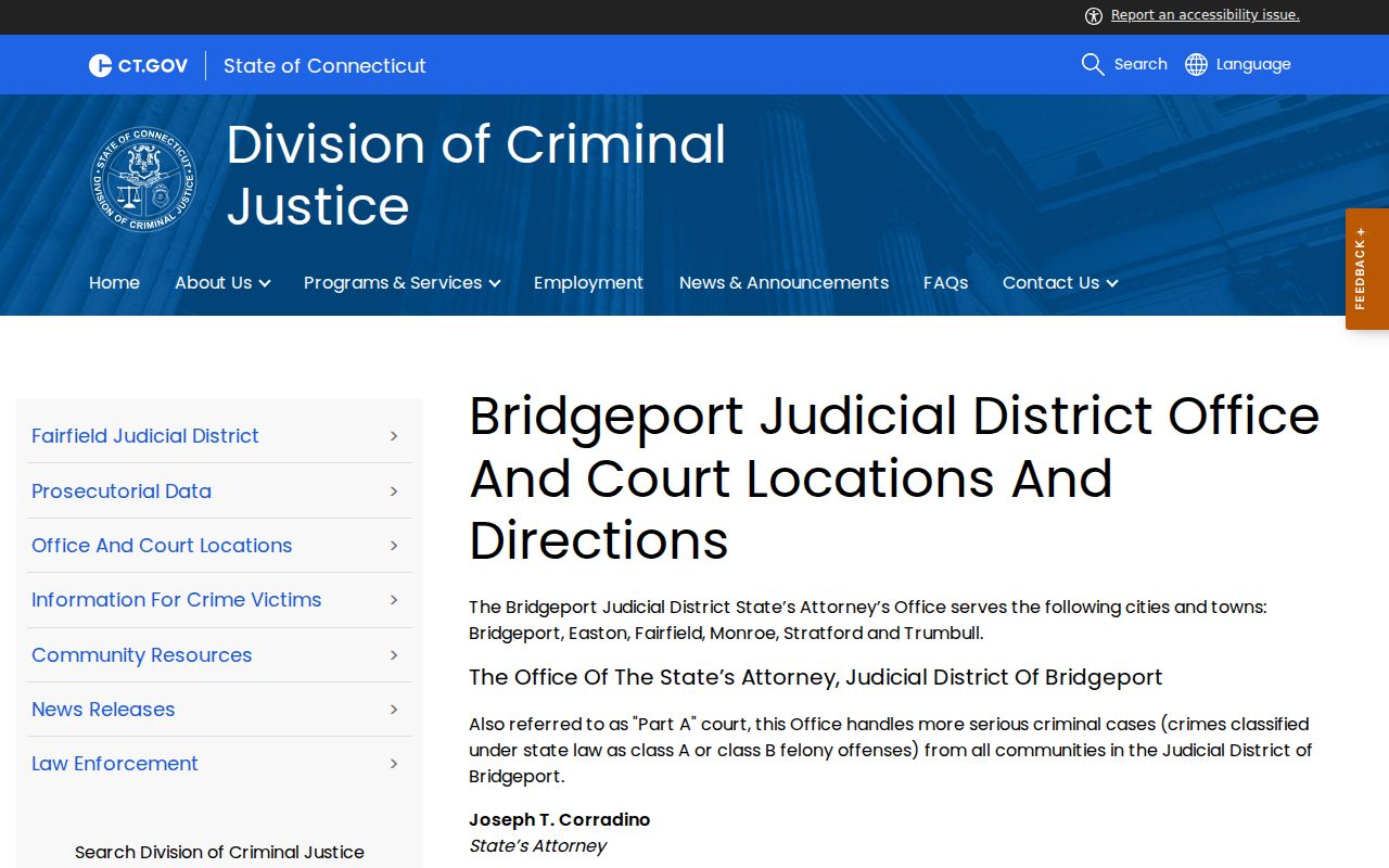 Bridgeport criminal court case Part A and Part B offices