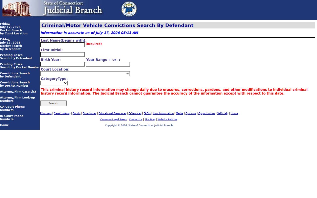 Bridgeport criminal court conviction defendant search