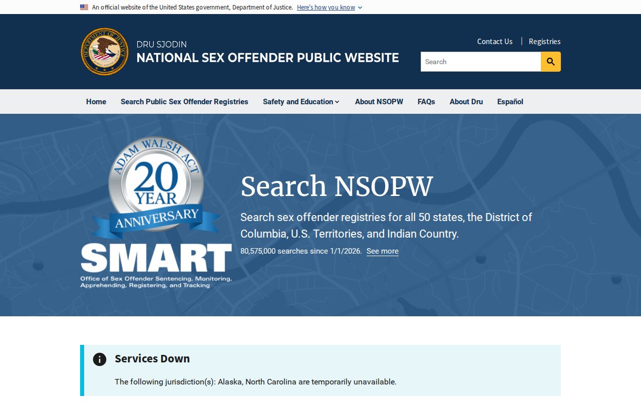 National Sex Offender Public Website search page used for a Bridgeport cross-state search
